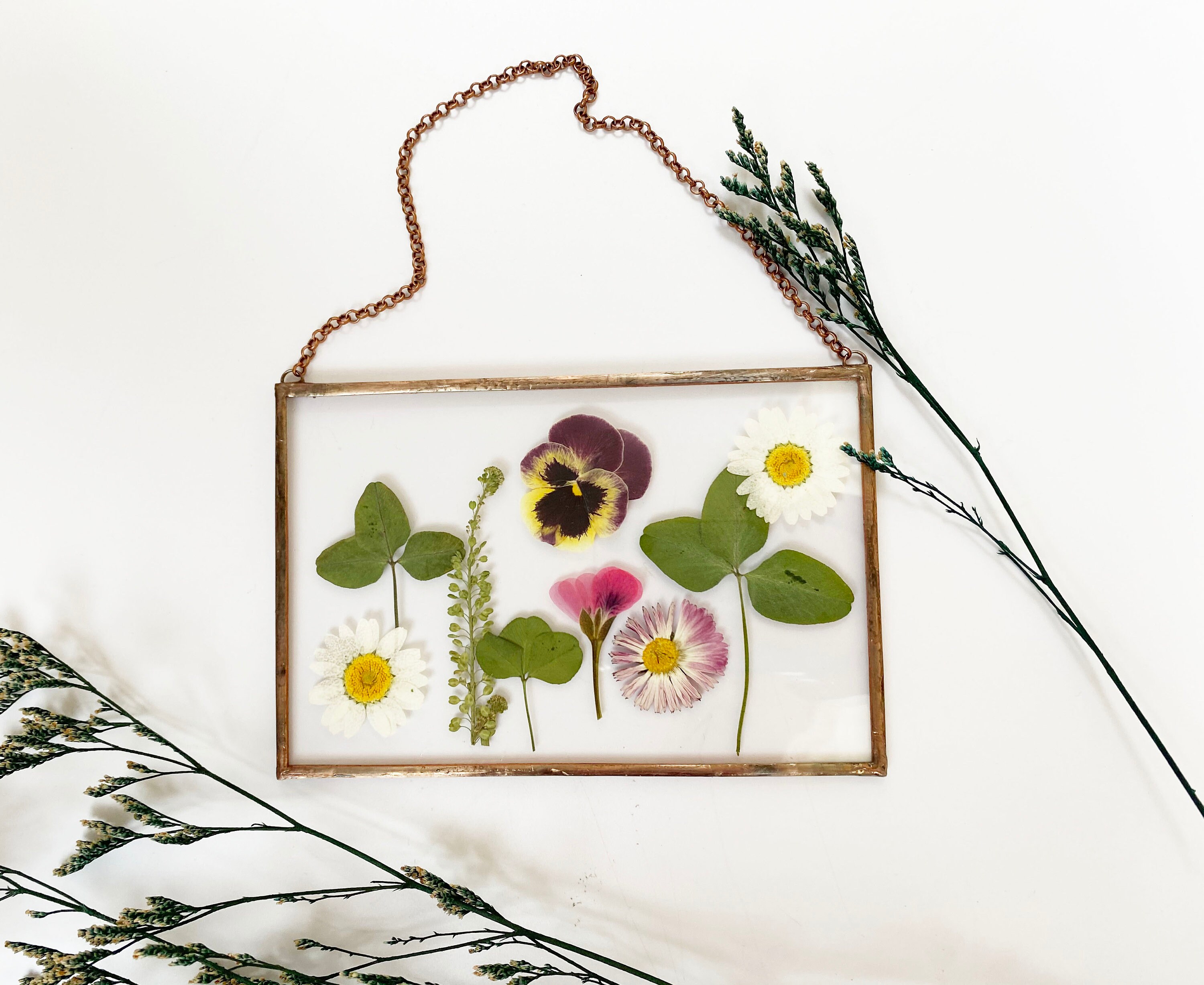 Pressed flower wall art framed stained glass terrarium Etsy