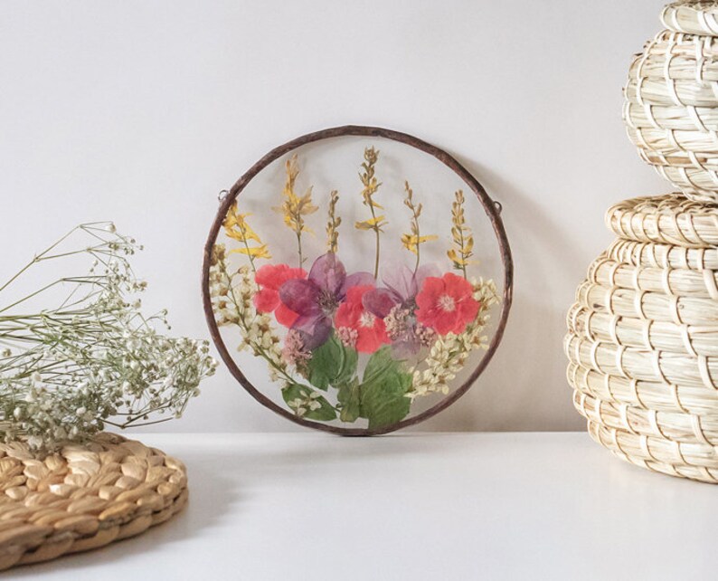 Pressed Pink Flower Frame With Apple Flower Glass Picture Etsy