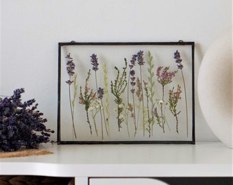 Pressed flower art nursery wall art dried lavender heather plant flower arrangement housewarming gift for her 6*8 inches &103