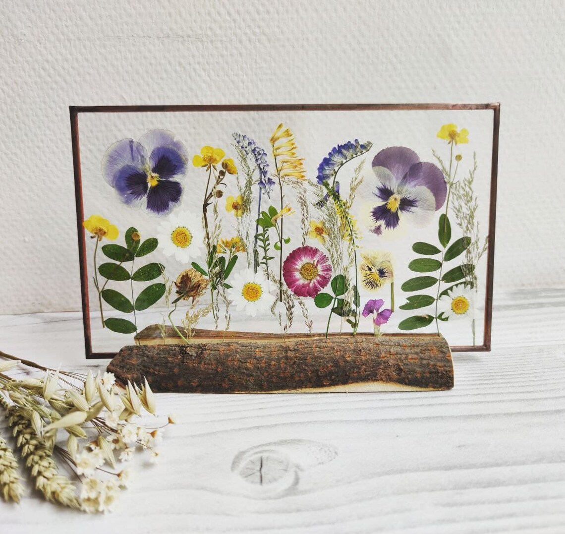 Stained glass decor Pressed flower framed flowers flower Etsy