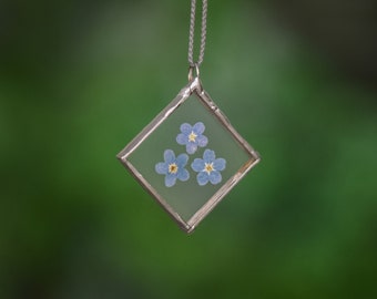 Forget me not jewellery gift for her Flower necklace Pendant Forget me not necklace Minimalist Handmade jewelry necklace on lace &164