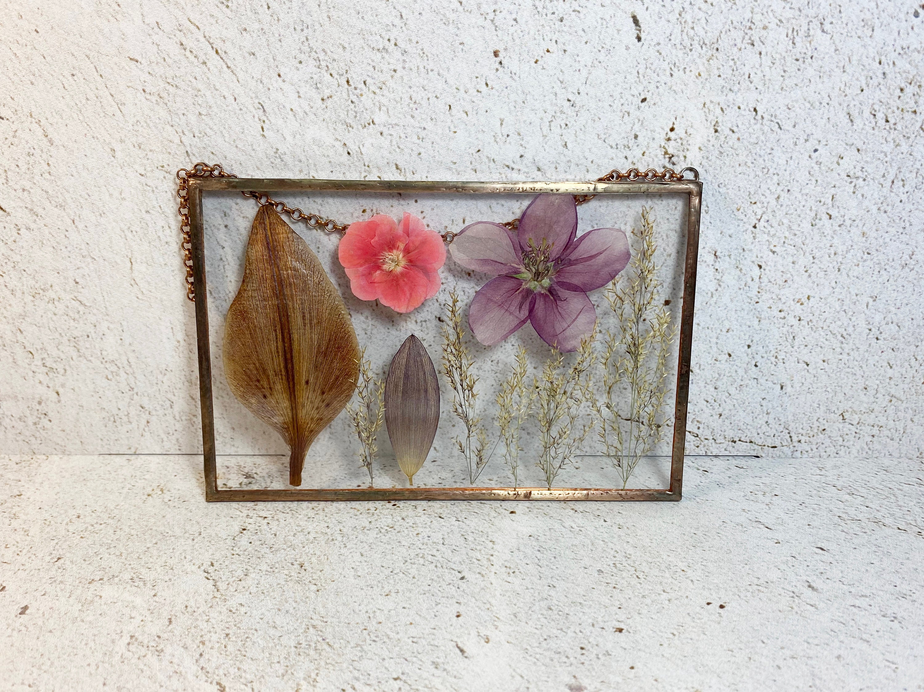 Pressed flower wall art framed stained glass terrarium Etsy