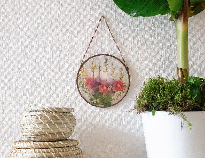 Pressed Pink Flower Frame With Apple Flower Glass Picture Etsy