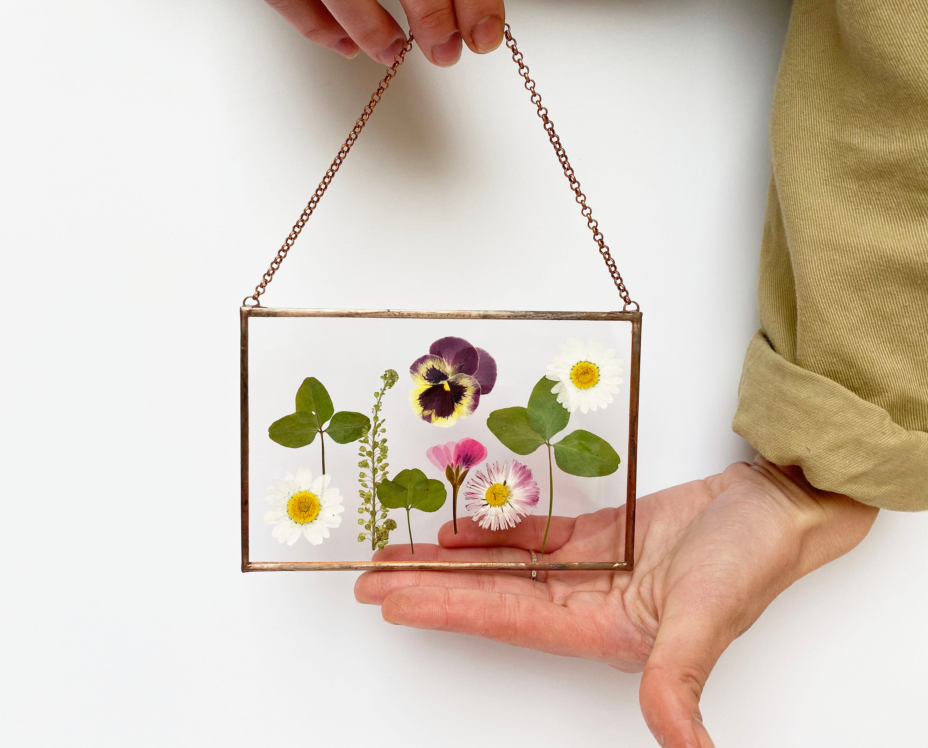 Pressed flower wall art framed stained glass terrarium Etsy