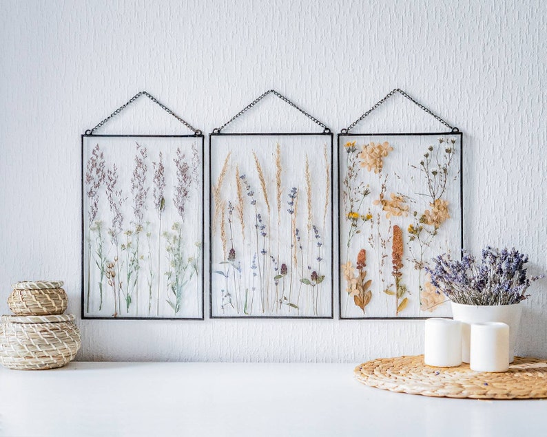 Set of 3 Designer Wall Art Farmhouse Wall Decor Herbarium Etsy