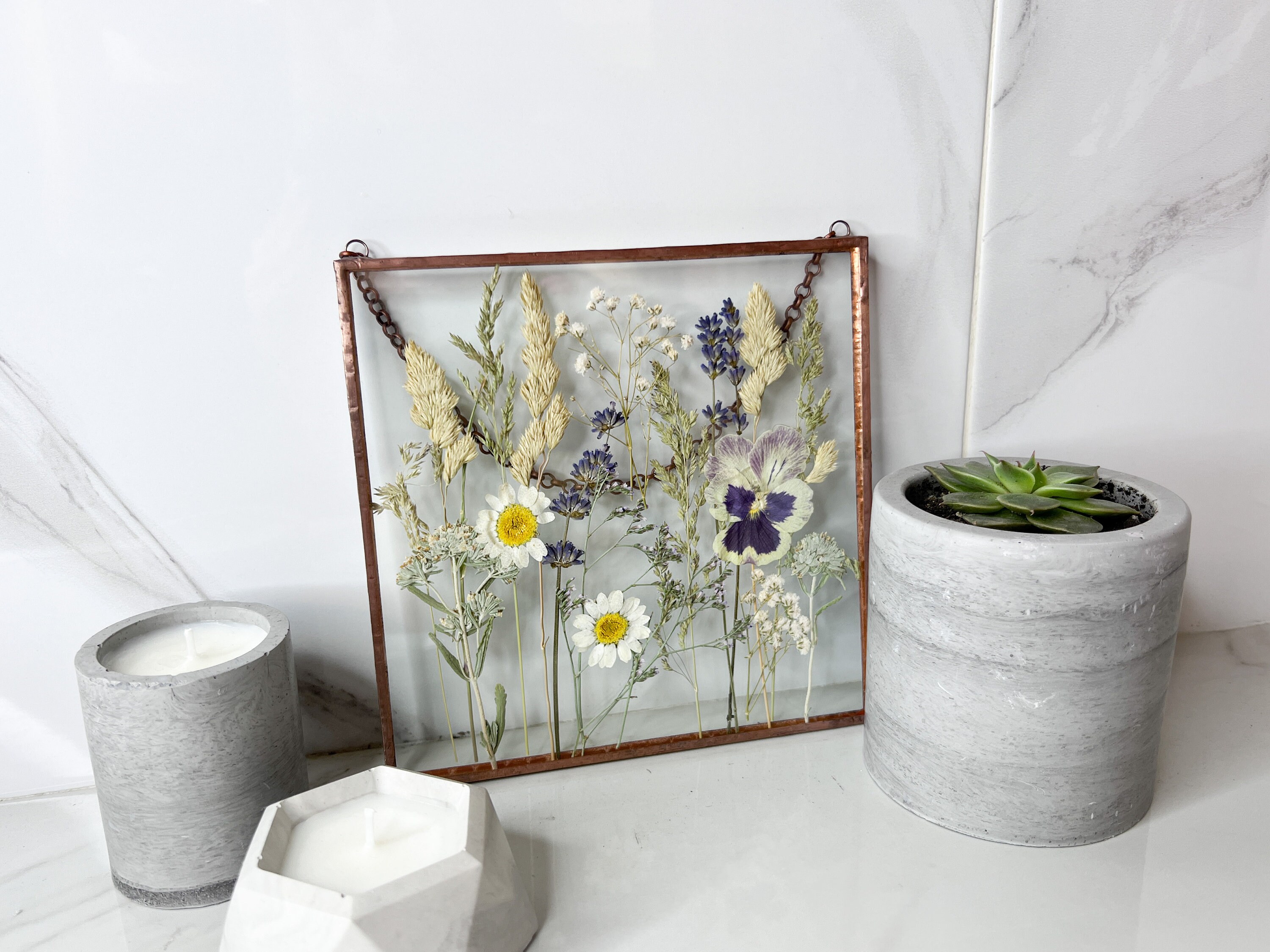 Pressed Flower Frame Christmas Gift Farmhouse Wall Décor Dried Flowers  Lavender 66 Inches &079 