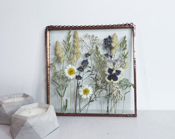 Pressed flower frame christmas gift farmhouse wall décor dried flowers lavender 6*6 inches &079