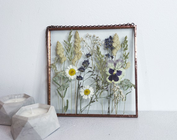 2 Vintage Framed Dried Pressed Flowers Wall Art Miniatures Germany