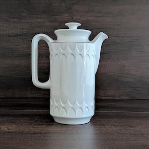 Vintage Mayer China Sculptura Coffee Pitcher 32 oz White Porcelain