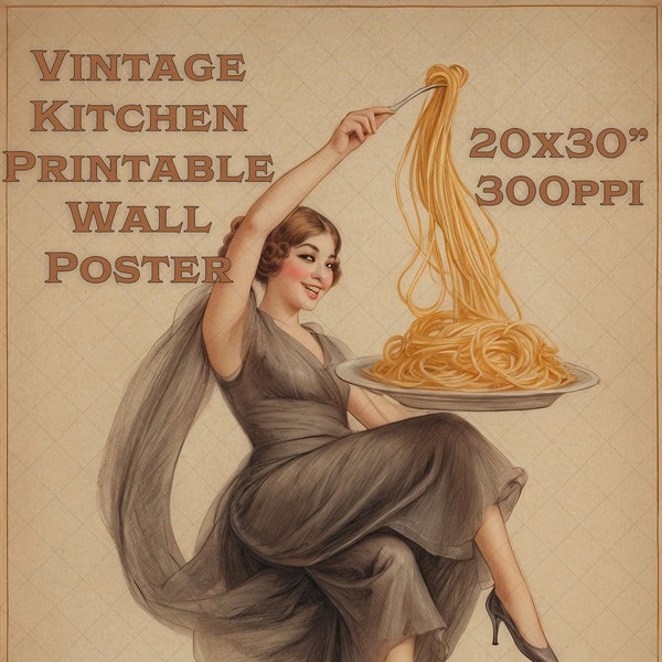 Vintage Printable Kitchen Wall Art - Kitchen Art - Printable Wall Art - Digital File -  Spaghetti - 20x30" 300ppi