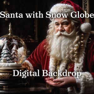 Sfondo digitale natalizio con Babbo Natale con globo di neve - Neve - Per compositi - Globo di neve natalizio - Natale - 16x9&quot; - 300PPI