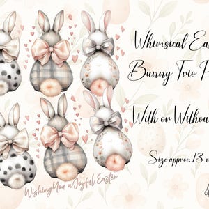 Grillig paashaastrio, png PNGEgg | Leuke lente-clipart met en zonder tekst | Pastelkleurige konijntjes met strik | Sublimatie en digitale download