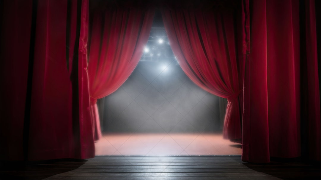 Empty Theatre Stage With Red Curtains and Lights With Smoky Etsy