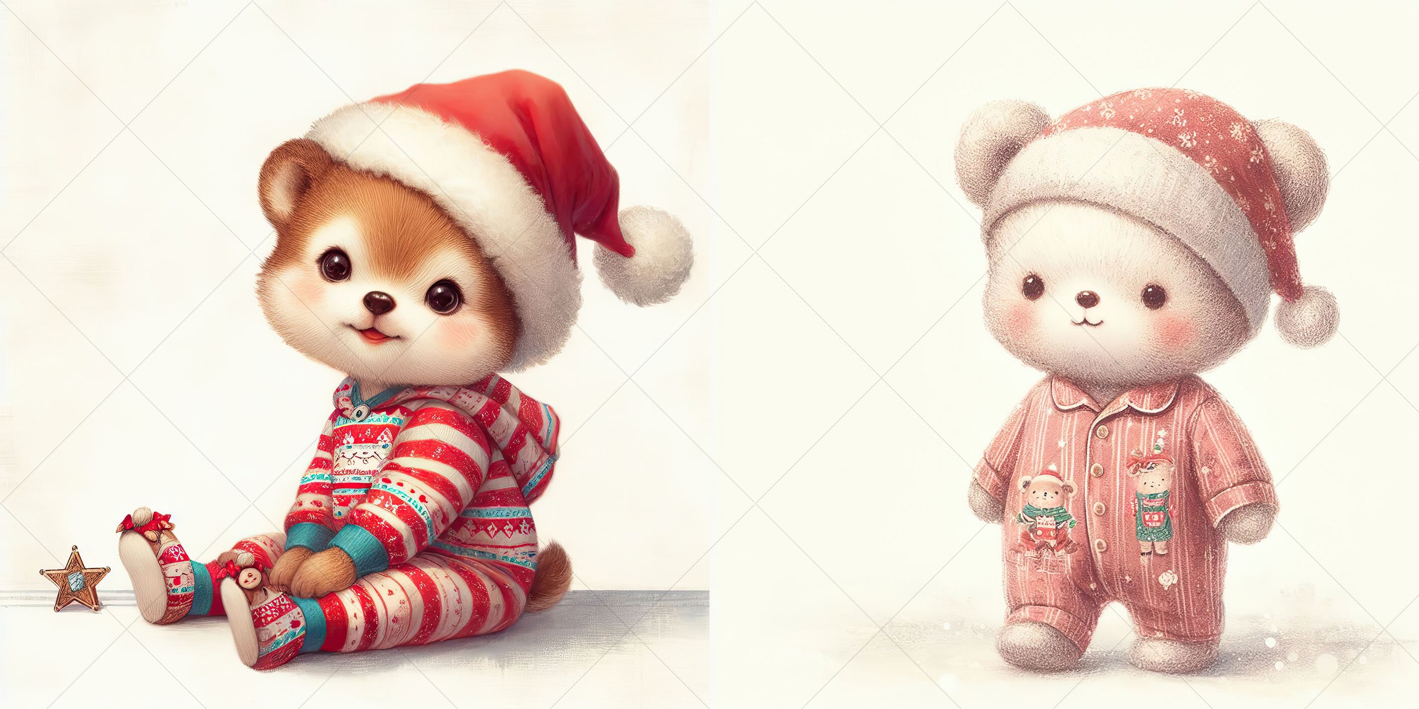 19 Cute Animals in Pajamas Digital Illustrations Bundle Part 1 - for ...