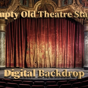 Emtpy Old Theatre Stage Digital Backdrop - Digital Background - 16&quot; x 9&quot; - 300 PPI - For Compositing