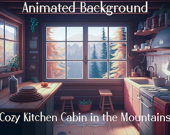 Animated Cozy Cabin Kitchen Background: Vtuber Stream Overlay (Digital Download)