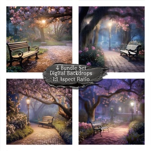 Magnolia Trees & Benches Digital Backdrop Bundle (20&quot; x 20&quot;)