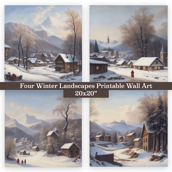 4 Winter Landscapes Printable Wall Art - 18th Century Artwork - 20x20" - 300ppi - Snow - Inspired by Francesco Foschi -Digital Paint Strokes