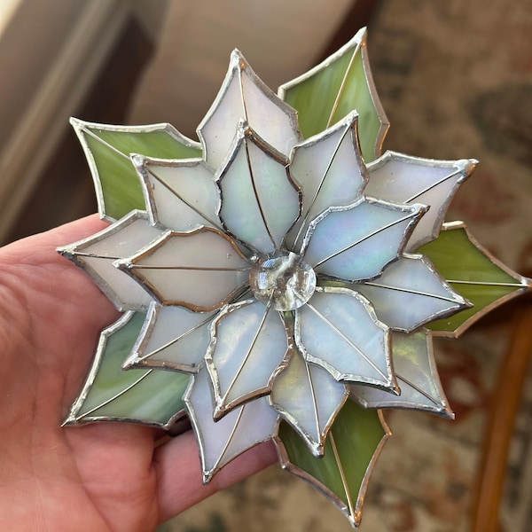 Iridescent white stained glass poinsettia