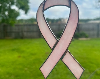 Stained Glass Pink Cancer Ribbon