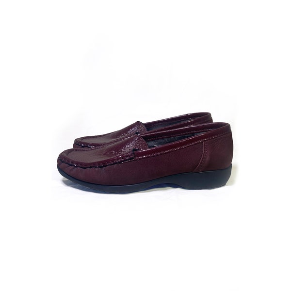 90s Vintage Burgundy Loafers 37.5 / Burgundy Leather Handmade Loafers / Brown Elegant Leather Loafers / Business Casual Leather Loafers