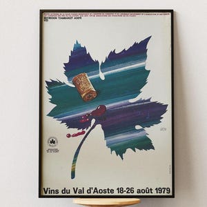 Cartel vintage del festival del vino Vins du Val d'Aoste de 1979 / Arte de eventos de vinos franceses poco comunes / Decoración de pared retro / Póster de Franco Balan de los años 70 / Hoja de arce