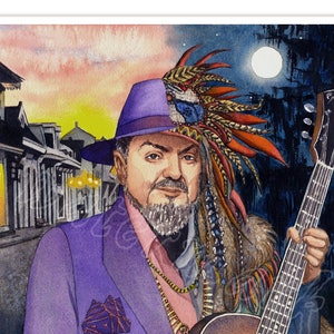 Doctor John the Night Tripper, matted giclée print of watercolor, New Orleans