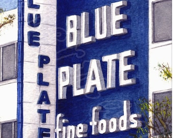 Blue Plate sign, matted giclée print of watercolor, New Orleans