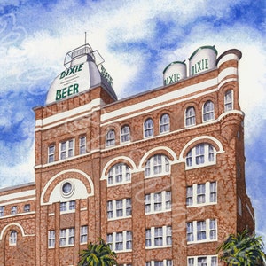 Dixie Brewery, matted giclée print of watercolor, New Orleans