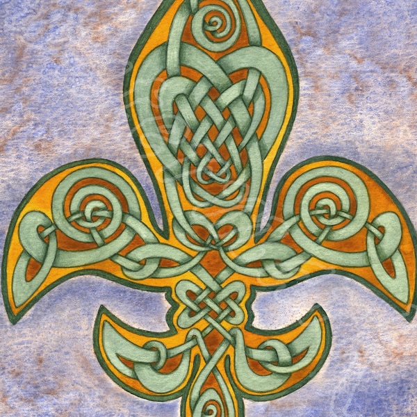 Celtic Fleur de Lis, matted giclée print of watercolor, New Orleans