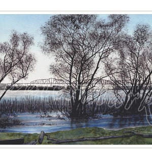 Mississippi River, matted giclée print of watercolor, New Orleans