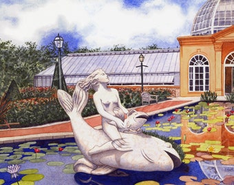 Botanical Gardens, City Park, matted giclée print of watercolor, New Orleans