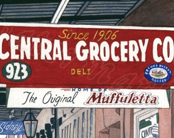 Central Grocery, Print: Matted Watercolor Giclée, New Orleans
