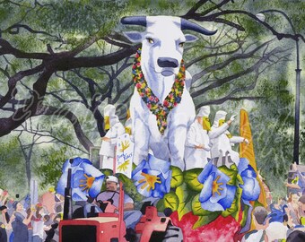 Boeuf Gras, matted giclée print of watercolor, New Orleans