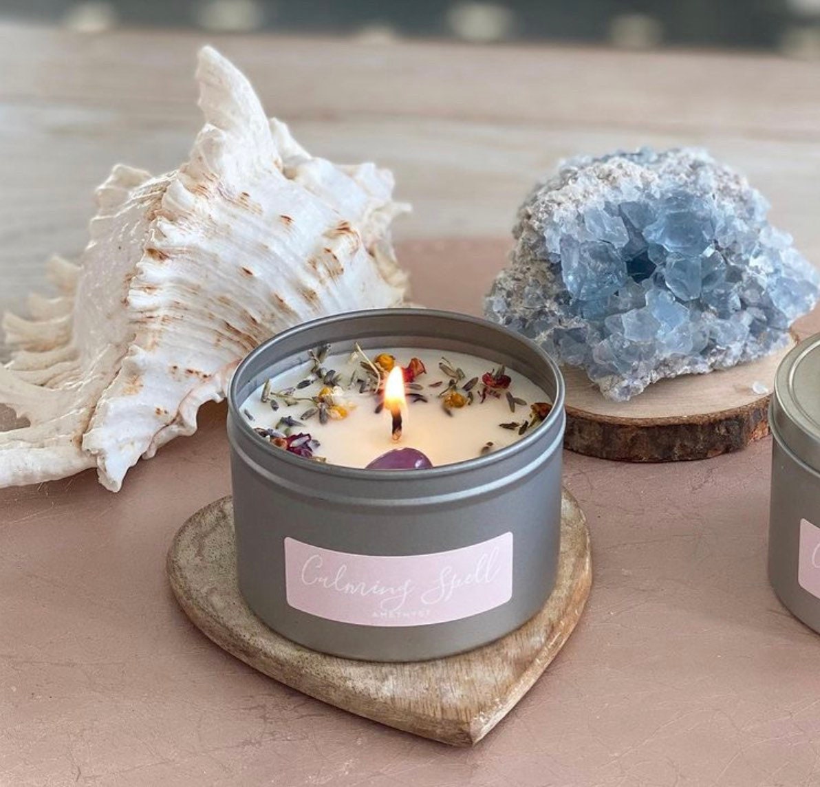 CALMING SPELL / AMETHYST / Crystal Candle / Lavender / Etsy UK