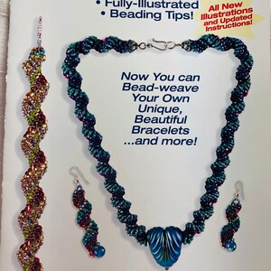 May include: Book cover for a beading project titled "Spiral Bangle Bracelet" using peyote spiral stitch. The cover features three beaded jewelry pieces: a bracelet, a necklace, and earrings. The book is by Lillian Todaro and includes step-by-step instructions, illustrations, and beading tips.