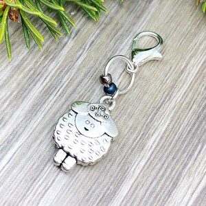 Silver Sheep Charm, Knitting Crochet Accessories, Gift for Knitters, Notions Knits Crafts, Lobster Clasp or Ring, Yarn Jewelry, Zipper Pull