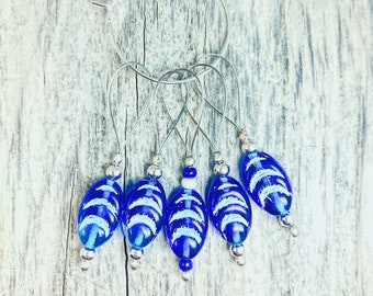 Stitch Markers Beautifil Blue Glass Beads wIth silver toned seed beads, Gift for Knitters, Knitting Accessories, Ideas KnItters Christmas