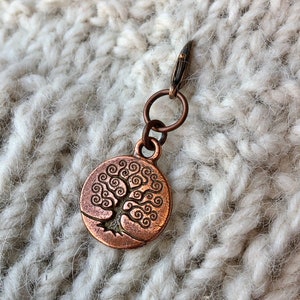 Copper Tree of Life TierraCast Progress Keeper, Zipper Pull, Gift for Knitters, Yarn Jewelry, Knitting Crochet Accessories, Stitch Marker image 3