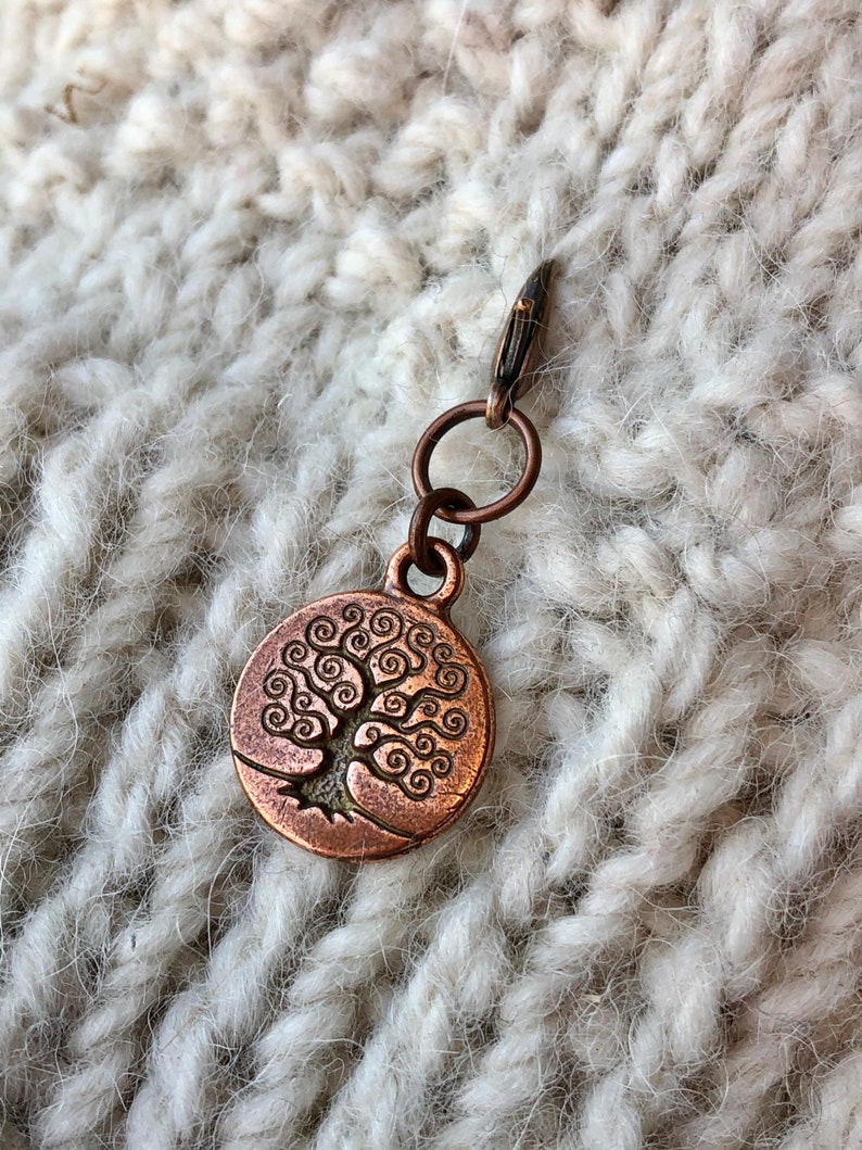 Copper Tree of Life TierraCast Progress Keeper, Zipper Pull, Gift for Knitters, Yarn Jewelry, Knitting Crochet Accessories, Stitch Marker image 3