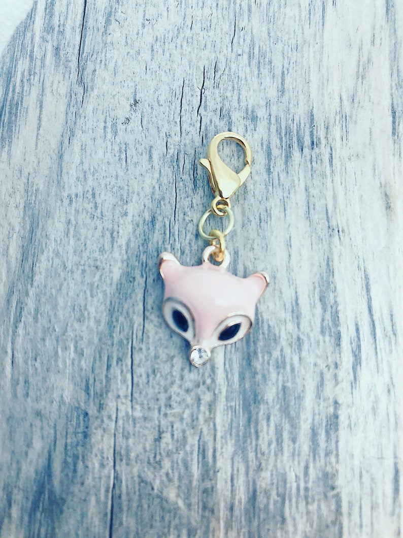 Pink Fox Charm Progress Marker, Gift for Knitters, Yarn Accessories, Knitting Ideas Notions image 2