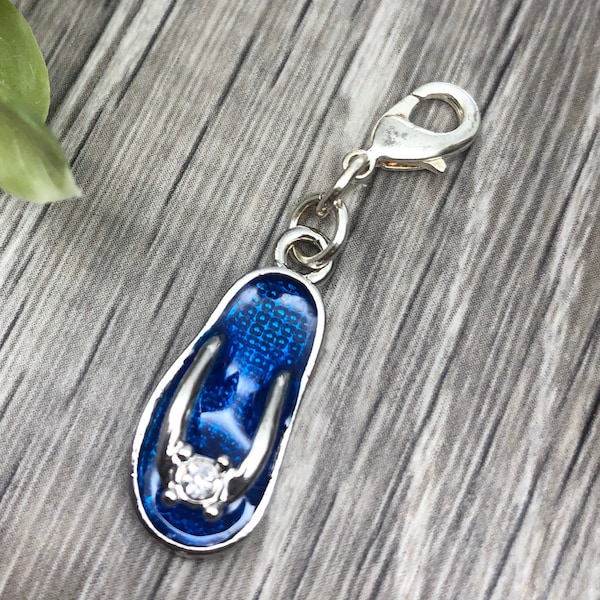 Super Cute Blue Flip Flop Charm, Progress Keeper for Knitters and Crocheters, Yarn Jewelry, Gift for Knits, Beach Themed Charms