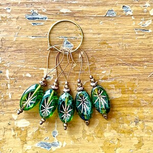 Emerald Green Copper Washed Stitch Markers, Knitting Accessories, Picasso Czech Beaded Notions, Gift for Knitters, Yarn Jewelry