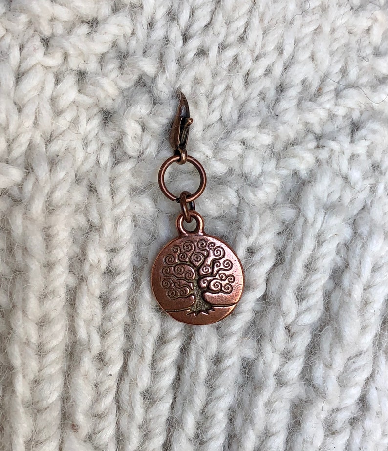 Copper Tree of Life TierraCast Progress Keeper, Zipper Pull, Gift for Knitters, Yarn Jewelry, Knitting Crochet Accessories, Stitch Marker image 6