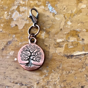 Copper Tree of Life TierraCast Progress Keeper, Zipper Pull, Gift for Knitters, Yarn Jewelry, Knitting Crochet Accessories, Stitch Marker image 1