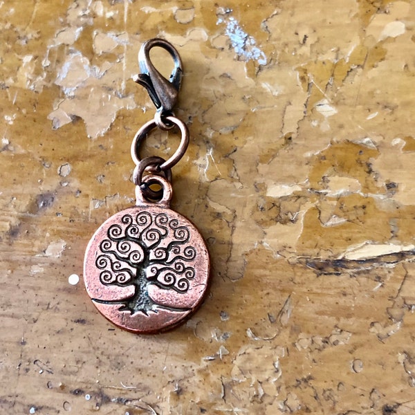 Copper Tree of Life TierraCast Progress Keeper, Zipper Pull, Gift for Knitters, Yarn Jewelry, Knitting Crochet Accessories, Stitch Marker