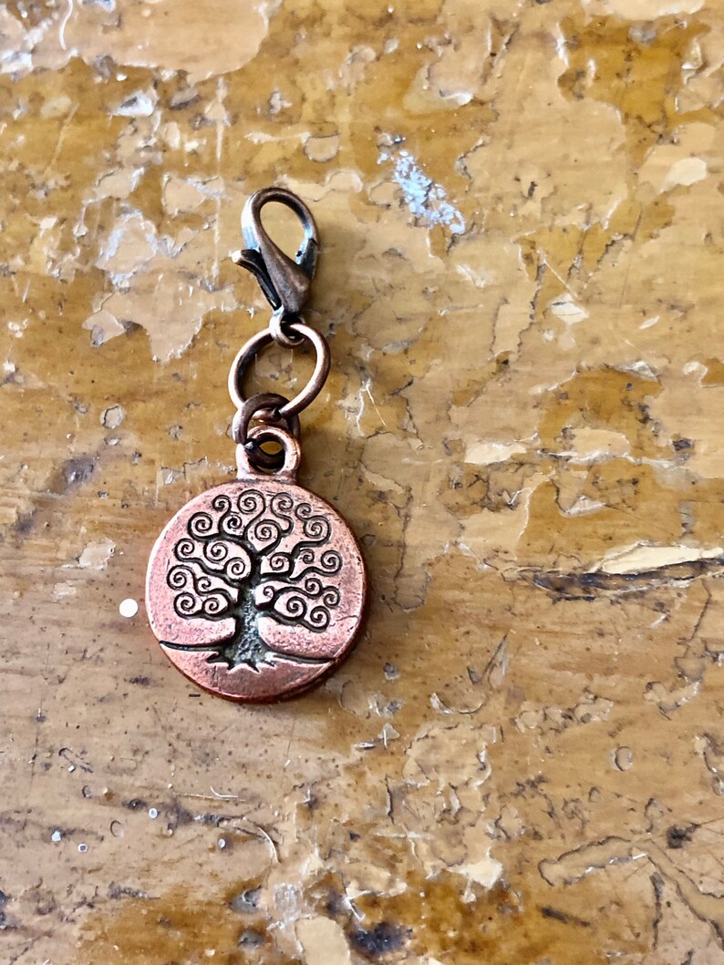 Copper Tree of Life TierraCast Progress Keeper, Zipper Pull, Gift for Knitters, Yarn Jewelry, Knitting Crochet Accessories, Stitch Marker image 1