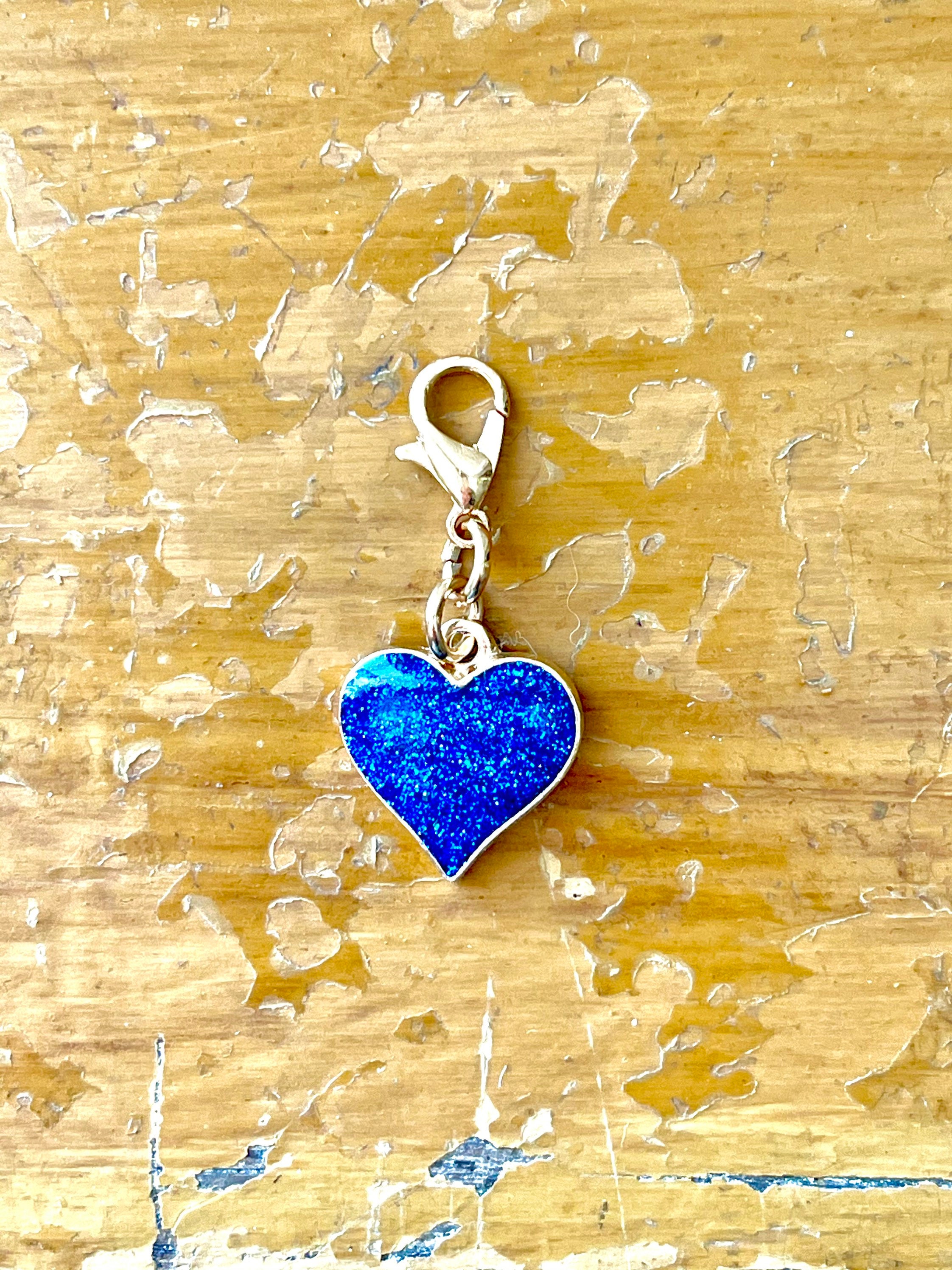 Blue Heart With Glitter Progress Keeper, Zipper Pull Heart, Gift