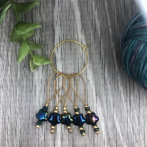 Black Rainbow Iris Star Stitchmarkers, Gift for Knitters, Knitting Accessories, Pressed Czech Glass Beads, Star Beads image 7