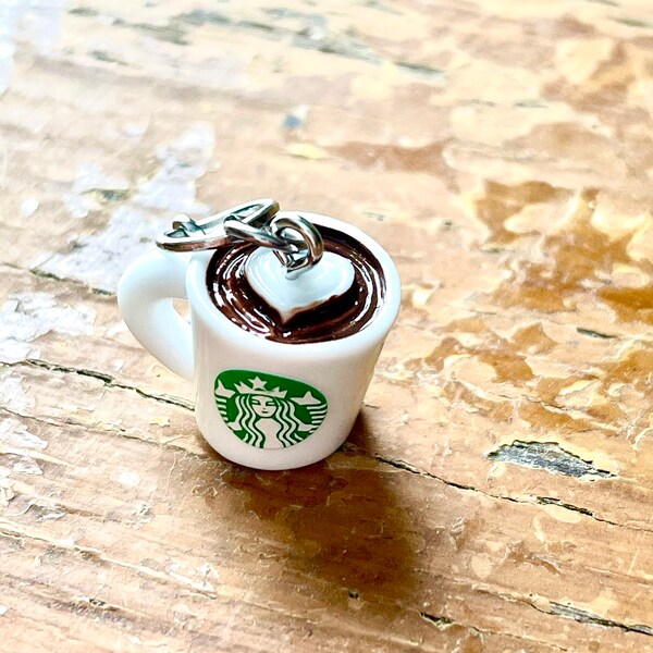 Starbucks Heart in a Mug Charm, Progress Keeper, Zipper Pull, Stitch Counter Coffee Cup, Latte Hot Cup of Joe, Yarn Jewelry